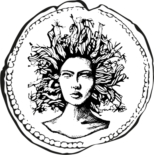 Ein grober, von Hand gezeichneter schwarzer Kreis mit ungleichmäßigem Umriss und kleinen Punkten am inneren Rand, der an einen Kaffeetassenringfleck auf einfarbigem Hintergrund erinnert.